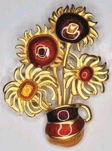 Vintage YSL Yves Saint Laurent Avon Van Gogh Sonnenblume Brosche Anstecknadel Kunst zum Tragen  - Bild 1 von 9