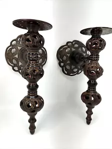 Paar Vintage verzierte viktorianische Metall-Wandkerzenhalter 13 Zoll - Bild 1 von 10