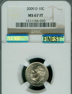 2009 D ROOSEVELT DIME NGC MS67 FT MAC FINEST BUSINESS STRIKE MAC SPOTLESS . - Picture 1 of 4