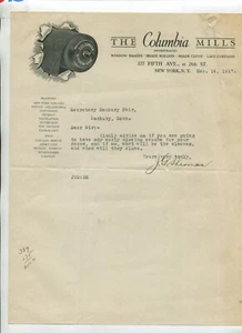 Carta intestata illustrata vintage COLUMBIA MILLS paralumi per finestre NY 1917 - Foto 1 di 1