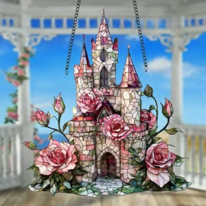 SUNCATCHER - Castillo de rosas, 7,08"x7,87" acrílico vitral estilo decoración colgante - Imagen 1 de 4