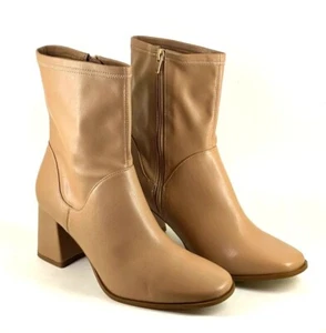 Marks & Spencer M&S Womens UK 7 Wide Beige Block Heel Zip Up Vegan Ankle Boots - Picture 1 of 5