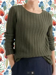 NEW Seasalt UK 12 14 organic cotton wavy knit Sandy Path jumper Khaki green - Picture 1 of 4