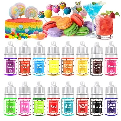 Lebensmittelfarbe -16 Farben Flüssige Lebensmittel Set Für Tortendeko, Backen, O - Bild 1 von 4