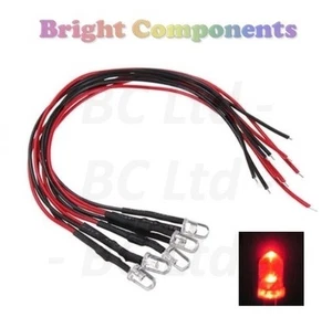 10 x Pre-Wired Red LED 5mm Ultra Bright : 5V ~ 7V : UK Seller - Picture 1 of 1