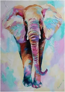 Elephant Animal Colourful Painting Large Art Wall Framed Canvas Picture 20x30" - Picture 1 of 1