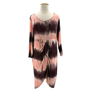 Venus Tie Dye Pink Purple Faux Wrap Midi Dress Womens 2X - Picture 1 of 9