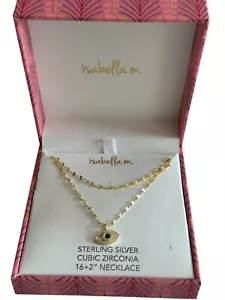 NIB Isabella M Gold Layered Evil Eye Cubic Zirconia 16+2" 925 Silver Necklace - Picture 1 of 4