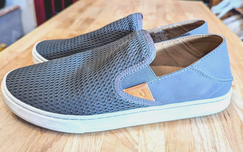 TKEES Olukai Pehuea grigio sneaker mocassini slip on in rete scarpe basse casual taglia 9 5 M