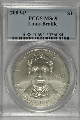 2009-P Louis Braille Commemorative Silver Dollar PCGS MS69 - Image 1 of 4