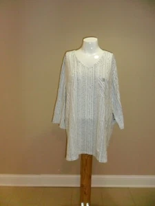 Catherines Women's plus V-neck 3/4 Sleeves Striped Top White 4X(30w-32w)NEW - Picture 1 of 11