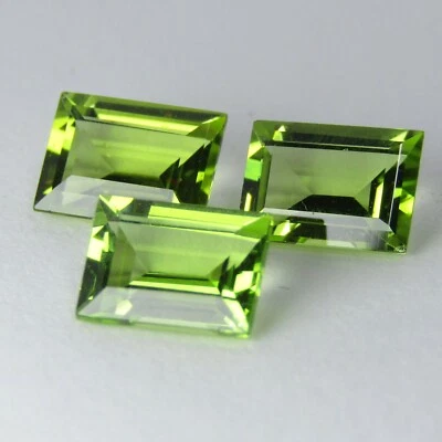 3.39Ct Excellent Natural Green Peridot 7x5mm Baguette Cut 3Pcs of Gemstones--VDO Foto 1 de 2