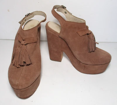 Anthropologie Ouigal Cindy Plataformas Tacón Zuecos Zapatos Taupe Gamuza Cordones 38 Foto 1 de 4