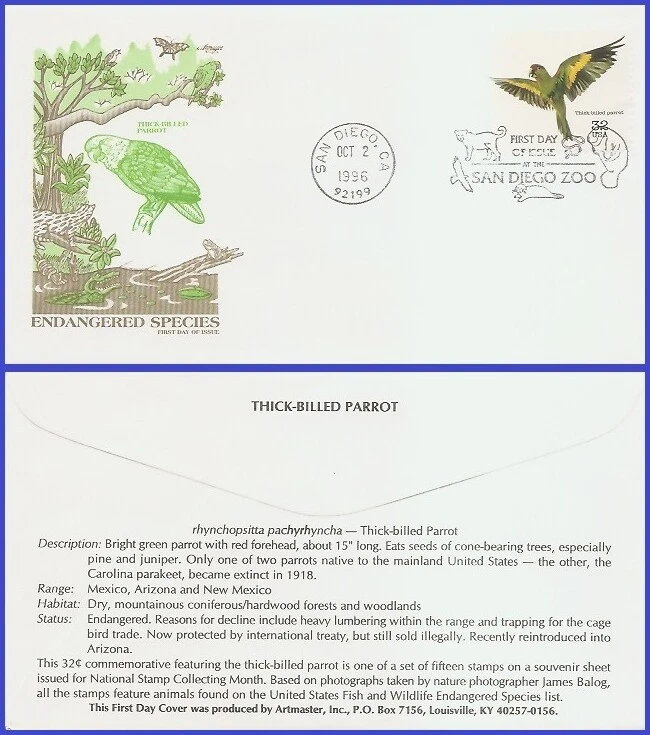 USA3 #3105b U/A ARTMASTER FDC   Endangered Species Thick-billed Parrot - Image 1 of 1