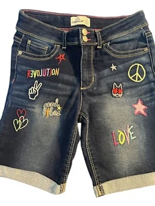 Jordache Girls' Rolled Cuff Denim Jean Bermuda Shorts, size 8, Embroidered - Picture 1 of 7