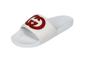 Gucci  Mens White Leather Interlocking G Slide Sandals Size 8G /US 9 - Picture 1 of 6