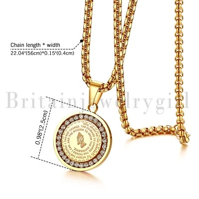 Collar de oración de acero inoxidable con colgante de medalla de moneda versículo bíblico 22" Foto 1 de 4