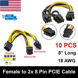 10 PCS PCIE 6 - 8 Pin Female to 2x PCIE 8Pin (6+2) Male GPU Power Cable Splitter - Picture 1 of 11