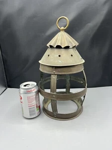 Antique Large Lantern Patinated Brass Authentic Arts+Craft Period 1900s Project - Picture 1 of 12