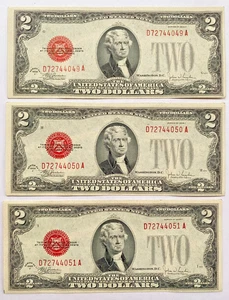 US 1928 $2 Bills Two Dollar Notes Red Seal Sequential Serial Numbers UNC Crisp - Picture 1 of 10