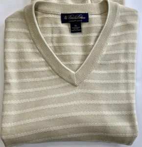 Brooks Brothers Pullover Sweater Vest Mens XL Beige Stripe Cotton Preppy Classic - Picture 1 of 6
