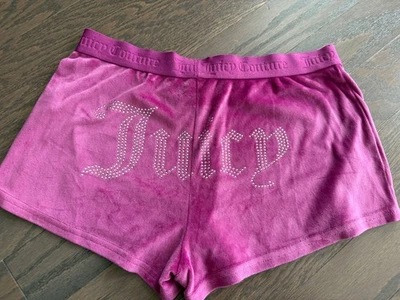 Juicy Couture Blinged Booty Shorts Size L Velour Rhinestone Hot Pink - Image 1 of 4
