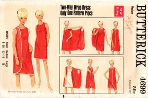 Misses Medium 12-14 TWO-WAY WRAP DRESS Butterick 4699 Sewing Pattern UNUSED '60s - Picture 1 of 4