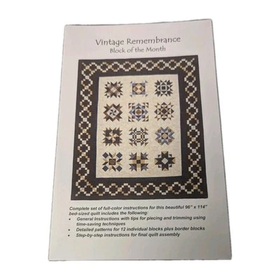 VTG Remembrance Block of the Month Quilt Pattern 96x114" 12 Blocks w.Instruction - Image 1 of 4