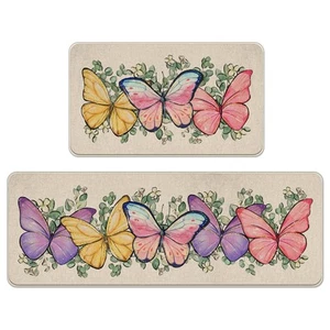 Set 2 Tappeti Cucina Farfalla Colorati Primavera Estate, Kit Foglie di Eucalipto... - Foto 1 di 8
