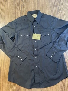Wrangler Pearl Snap Shirt Mens L Black Cotton Poly Long Sleeve Western Rodeo - Picture 1 of 4