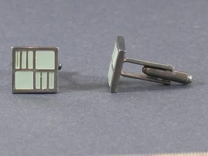 Gemelli quadrati vintage modernisti smalto verde tono argento design metà secolo - Foto 1 di 4