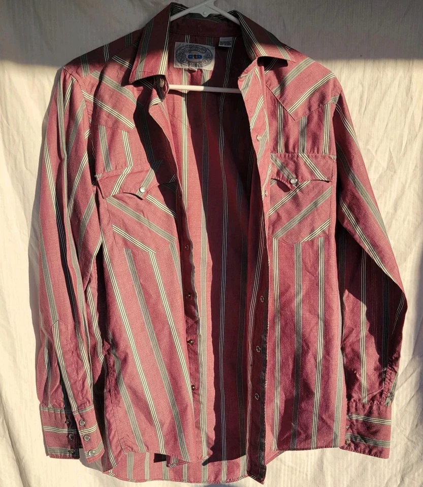 Vtg ATB Authentic Western Shirt Mens 14.5 Cowboy Pearl Snap Long Sleeve Striped  - Image 1 of 4