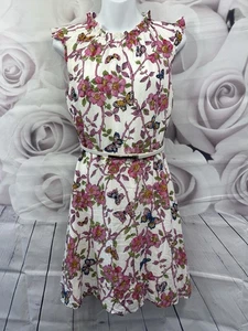 Oasis Shift Dress Size 10 Fits 8 White Pink Floral Summer Belted Cottagecore - Picture 1 of 16