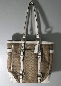 Coach Signature Tan Khaki Jacquard Leather Purse Satchel M0749-F11526 - Picture 1 of 11