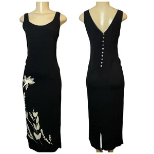 Laura Ashley Vintage Black Ivory Floral Print Maxi Dress Viscose Cottage Grunge - Picture 1 of 8