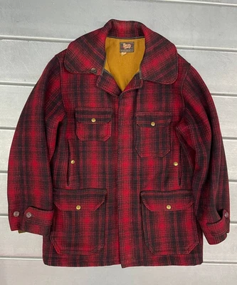 Vintage 30s 40s Woolrich Hunting Jacket Mens 40 Red Black Wool Buffalo Plaid - Image 1 of 4