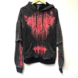 Sudadera con capucha para mujer Social Collision Roses lavado cruzado talla L gráfico desgastado - Imagen 1 de 7