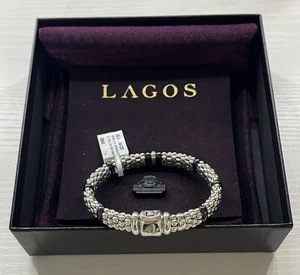 New Lagos Black Single Station Diamond Caviar Bracelet | 9mm | Medium - Picture 1 of 7