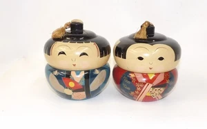 Juego de cuencos apilables vintage japoneses de laca Kokeshi Geisha Bento niño niña - Imagen 1 de 5