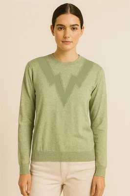 Vtg 80s 90sY2K MONDI Green ZIG ZAG LIGHTENING Nude Illusion Cut Out SWEATER 38 M - Image 1 of 4