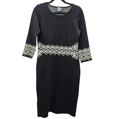 Gabby Skye Black Cream Floral Knee Length Executive Party Dress Medium - Image 1 of 4