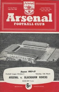 ARSENAL V BLACKBURN ROVERS ~ 11 DE MARZO DE 1961 ~ PROGRAMA DE FÚTBOL - Imagen 1 de 1