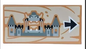 LEGO Super Mario Tile 2 x 4 Bowser Castle & Arrow on Tan Wood Grain Background - Picture 1 of 1