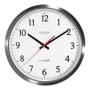 La Crosse Technology Wall Clock Silver Metal Analog Dual Antenna DST Auto Update - Picture 1 of 6