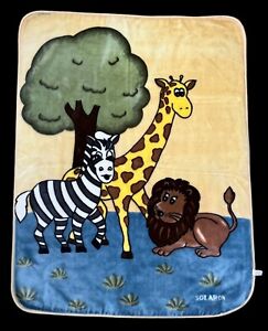 Solaron Heavy Mink Plush Blanket Giraffe Lion Zebra Kids 42 x 54 Zoo Korea