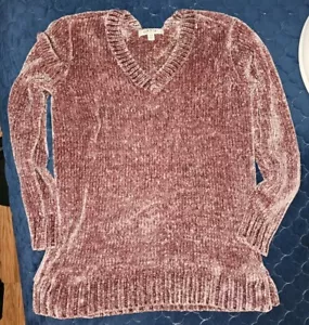 Dicker Damen-Pullover Kabelstrick lila Pullover V-Ausschnitt Orvis Medium Polyester - Bild 1 von 7