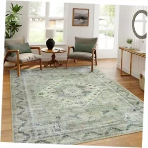 Rug for Living Room, Washable Bedroom Rug 8x10 Under Bed, 8' x 10' Sage Green - Picture 1 of 8