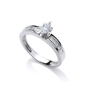 0.50ct Marquise Cut Diamond Claw-set & Princess cut Shoulder Ring 18ct WhiteGold - Picture 1 of 6