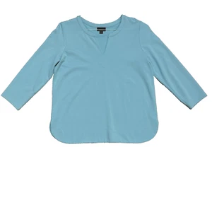 J Jill Double Face Jersey Split Neck Top Blue Size PETITE SMALL PS Sleeve Shirt - Picture 1 of 7