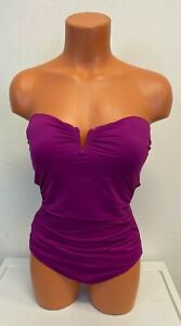 Tommy Bahama Womens Pearl V-Front Bandeau One-Piece Swimsuit Purple Size 8 -